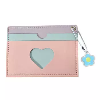 Милый кошелек для карт из искусственной кожи, милый модный держатель для карт для девочек, повседневный, в форме сердца, тонкий, женский, портативный чехол для карт, сумка, подарок One Size розовый