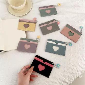 Милый кошелек для карт из искусственной кожи, милый модный держатель для карт для девочек, повседневный, в форме сердца, тонкий, женский, портативный чехол для карт, сумка, подарок One Size розовый