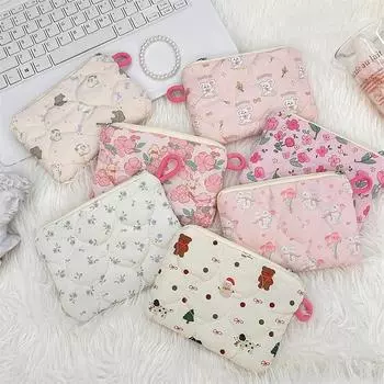Милый кошелек для монет, мини-кошелек, стеганая косметичка из хлопка с рисунком, сумка для хранения ключей и наушников, клатч для девочки