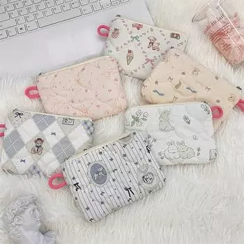 Милый кошелек для монет, мини-кошелек, стеганая косметичка из хлопка с рисунком, сумка для хранения ключей и наушников, клатч для девочки