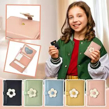 Милый кошелек, зеленый, тонкий, тройной, кошелек из искусственной кожи, маленький кошелек для женщин, девушек, подростков One Size чёрный