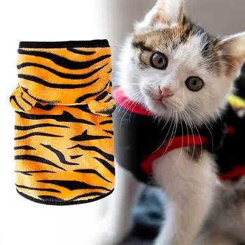 Милый костюм кошки, теплая куртка для щенка, мягкий костюм для перевоплощения в тигра, одежда для домашних животных, теплая одежда для собак XS