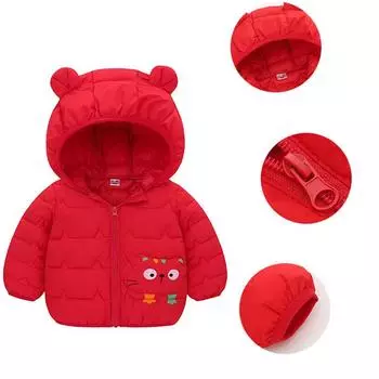 Милый кот 3D Pattern Детская одежда пуховик для девочек хлопковая куртка для малышей зимнее теплое пальто на молнии с капюшоном костюм верхняя одежда 80 красный