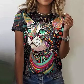 Милый кот 3D принт женская одежда мультяшный граффити дизайн уличная одежда короткий рукав лето досуг мода Y2k S