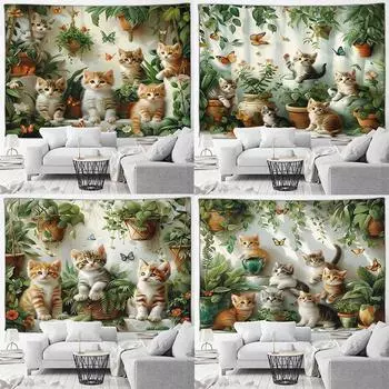 Милый кот гобелен для офиса, гостиной, украшения, домашний настенный гобелен 100x75cm