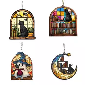 Милый кот и книжная полка декоративный ловец света подвеска на окно подарок, интересное украшение для дома освещение подвеска One Size