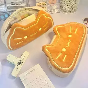 Милый кот карамельный хлеб плюшевая сумка для карандашей Kawaii студент большая вместительная канцелярская сумка котенок пенал для карандашей Назад к школьным принадлежностям