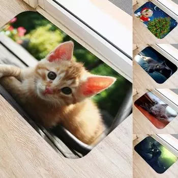 Милый кот котенок Рождественский мягкий домашний противоскользящий дверной коврик входной ковер ковер для ванной комнаты