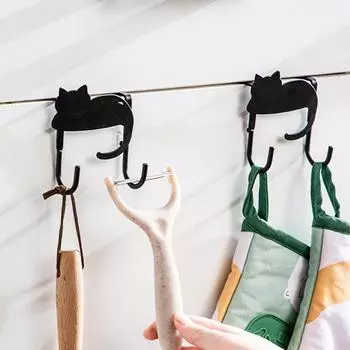 Милый кот Крючок для кухонного шкафа Домашние полотенца Одежда Ключница для ванной Аксессуары для хранения Вешалка для двери Задняя часть подвесная организация