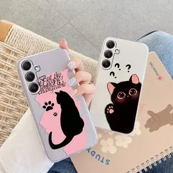 Милый кот мультфильм мягкий прозрачный силиконовый чехол для Samsung A55 A35 M35 M34 S24 Xiaomi Redmi Note 13 Pro 13C Poco M6 камера противоударный защитный чехол Samsung Galaxy A11