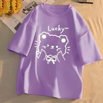 Милый кот напечатан свободная повседневная хлопковая футболка с коротким рукавом женская круглая горловина короткий рукав топы XS