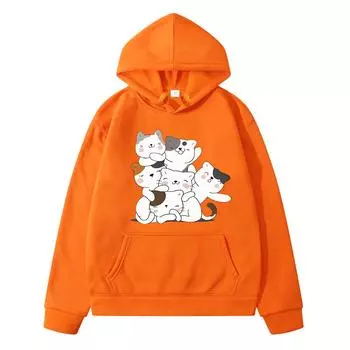 Милый кот Осень аниме толстовка флисовая толстовка y2k sudadera мультфильм пуловер мальчики куртка Kawaii толстовки детская одежда для девочек 130 чёрный