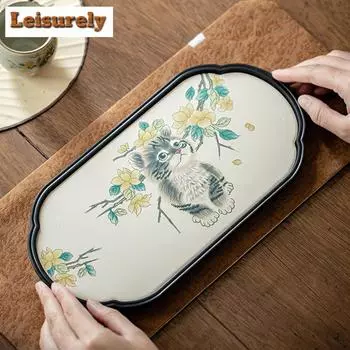 Милый кот, поглощающий воду, чайный поднос, креативная чайная доска, бытовая посуда для замачивания чая, сервировочная тарелка, чайные сервизы, подарок