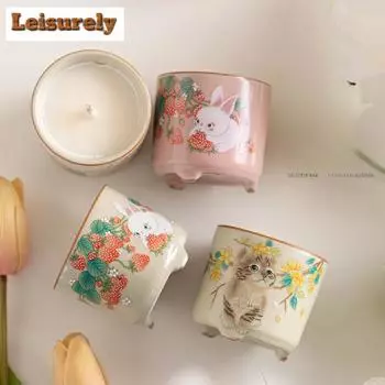 Милый кот Ru Kiln ароматерапевтическая свеча растение соевый воск атмосфера, маленький и популярный, высококачественный спальня креативный аромат подарок