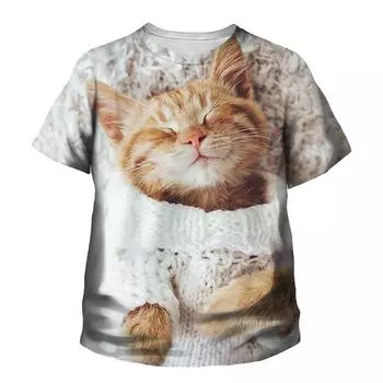 Милый кот с 3D-принтом для детей с круглым вырезом и коротким рукавом, модная забава 110 оранжевый