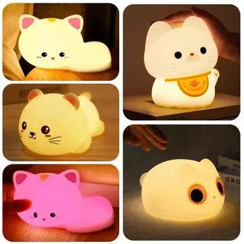 Милый кот Силиконовый ночник USB зарядка лампа детская комната спальня ночник мягкий свет уход за глазами все еще хороший подарок A&0-5W