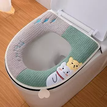 Милый кот унитаз теплая подушка для дома четыре сезона универсальный мягкий унитаз чехлы зимние утеплители утолщенный коврик для горшка накидка для туалета зелёный