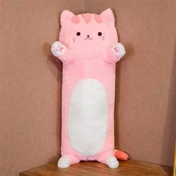 Милый Кот Животное Длинная Подушка-Игрушка Детская Кровать Подушка для Сна Трехцветный Котенок Плюшевая Кукла Подарок на День Рождения 70cm0.6kg розовый