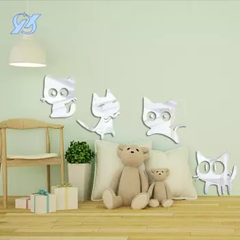 Милый котенок акриловое настенное украшение зеркальная настенная наклейка для детской комнаты гостиная настенное самоклеящееся украшение