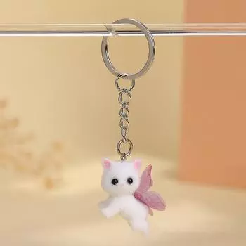 Милый котик с розовыми крыльями бабочки, брелок, 3D-подвеска, чехол для наушников, сумка-подвеска, украшение, брелок для ключей от автомобиля, ювелирный подарок onesize