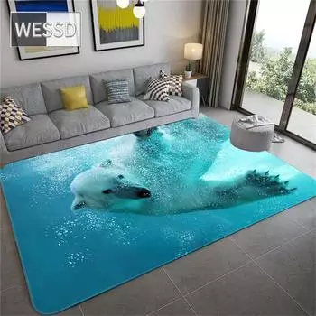 Милый ковер с полярным медведем для детской комнаты, 3D ковер с животными, ковер для гостиной, фланелевая губка, коврик для ванной, впитывающий домашний декор, ковер для прихожей 40x60cm 1pcs