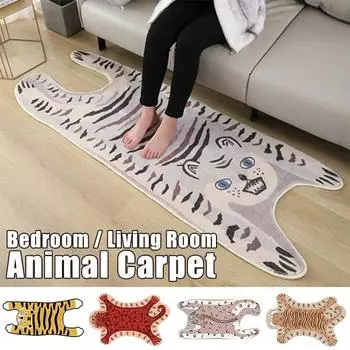 Милый ковер с принтом тигра в скандинавском стиле, забавный плюшевый мультяшный леопардовый тигровый принт, противоскользящий коврик для пола, креативный декоративный ковер для комнаты 90X60cm