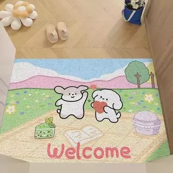 Милый коврик для домашних животных, коврик для скребка от грязи, бытовой нескользящий износостойкий шелковый коврик для пола 40 * 60cm [Silk Circle]