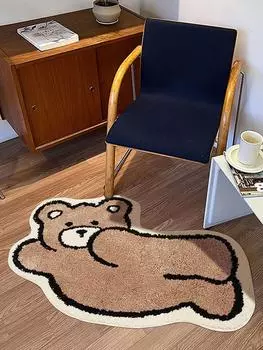 Милый коврик для пола с изображением медведя для гостиной, супер мягкий плюшевый коврик для входной двери, моющийся коврик для ванной комнаты, нескользящий коврик для пола 40x60cm