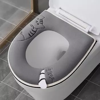 Милый коврик для унитаза Зимний мягкий коврик на молнию для унитаза Зимний утолщенный теплый чехол для унитаза Чехол на все времена Подушка для горшка Closestool серый