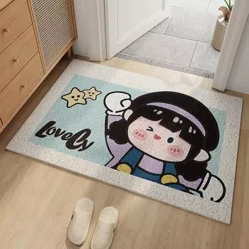 Милый коврик для входной двери с кольцом для карт, коврик для защиты от песка и пыли из ПВХ, противоскользящий коврик для входа в дом 45*75