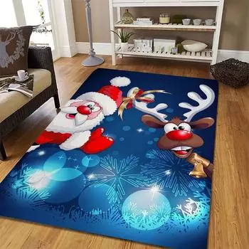 Милый коврик с Санта-Клаусом и оленями, нескользящий коврик для кухни, дома, гостиной, спальни, ванной комнаты, моющиеся фланелевые коврики 40X60cm-16x24in