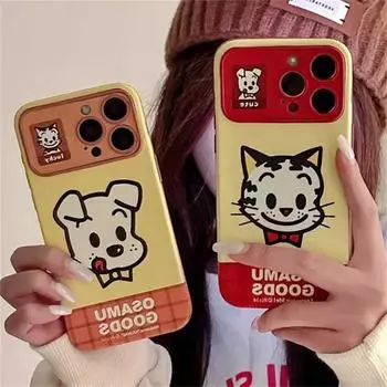 Милый кожаный чехол с рисунком щенка для iPhone 16 15 14 13 Pro Max, противоударный чехол на заднюю панель iPhone 13 красный