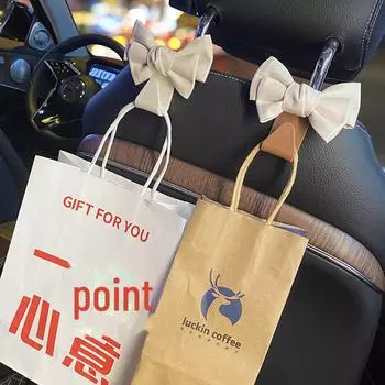 Милый кожаный крючок-бантик для автомобильного сиденья - многофункциональный аксессуар для заднего сиденья single rear hook коричневый/белый