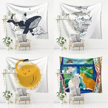 Милый креативный фон с изображением животных, гобелен для спальни, гостиной, украшение стены дома, гобелен 100x75cm