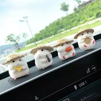Милый креативный хомяк в соломенной шляпе, украшение для автомобиля, аксессуар для приборной панели салона автомобиля, украшение для автомобиля, декоративный декор