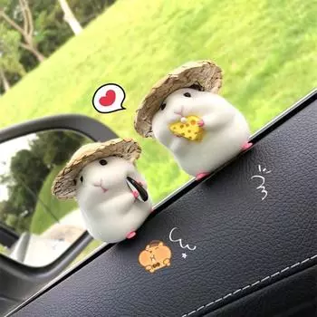 Милый креативный хомяк в соломенной шляпе, украшения для автомобиля, украшения для салона автомобиля, аксессуары для приборной панели, украшения для автомобиля