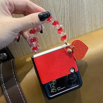 Милый кристалл любовь сердце цепочка на запястье портативный браслет-чехол для телефона для Samsung Galaxy Z Flip 3 5g 4 твердый чехол из искусственной кожи For Samsung Z Flip 4