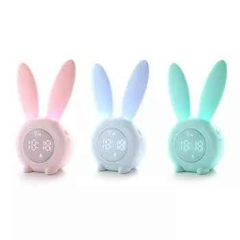 Милый кролик-будильник со светодиодной функцией ночного освещения, бытовой будильник розовый
