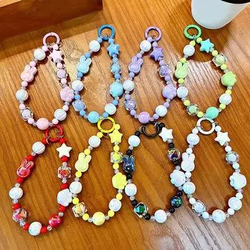 Милый кролик бусины телефон цепочка с картой милая девушка брелок анти-потеря ремешок на запястье чехол для наушников подвеска сумка декоративный автомобильный брелок розовый