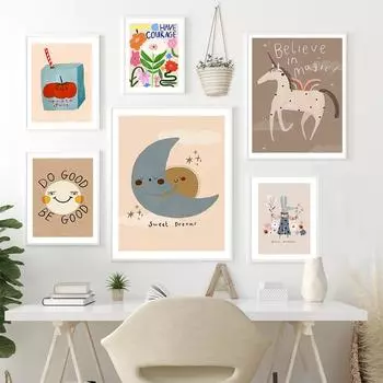 Милый кролик, гуси, лошадь, детская овца, сок, настенное искусство, холст, картина, скандинавский постер и принт, настенные картины, декор для детской комнаты 21x30cm No Framed темно-синий