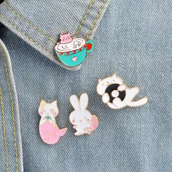 Милый кролик кошка металлическая эмалированная брошь значок на булавке джинсы одежда сумки украшения 3#