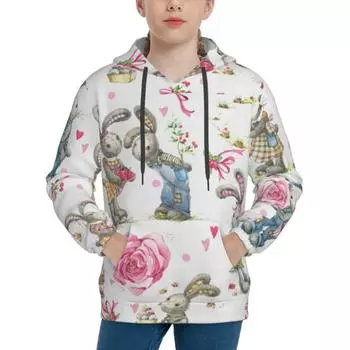 Милый кролик-кролик розовая роза толстовка для молодежи S