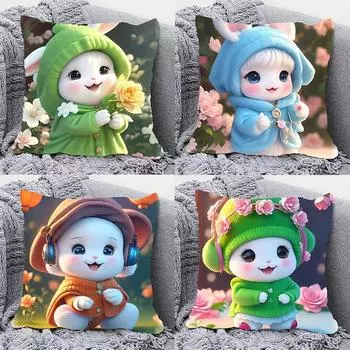 Милый кролик мультфильм наволочка для украшения общежития офис гостиная дома наволочка 40x40cm