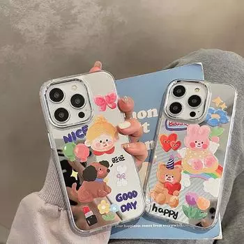 Милый кролик, мультяшный медведь, забавная буква, макияж, зеркальное покрытие, противоударный чехол для телефона Iphone 14 11 12 13 Pro Max, мягкая задняя крышка For iPhone 12