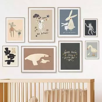 Милый кролик птица гуси леопард собака детская настенное искусство холст скандинавские постеры и принты настенные картины декор детской комнаты для малышейживопись 21x30cm No Framed