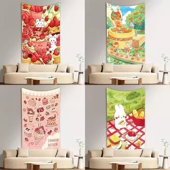 Милый кролик с принтом торта, модный домашний гобелен для украшения гостиной, спальни, гобелен 100x75cm