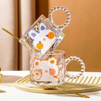 Милый кролик стеклянная чашка креативная кофейная чашка с ручкой тюльпан молочный сок завтрак кружки многоцелевая кружка студенческий подарок паре 230ML