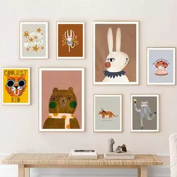 Милый кролик, тигр, леопардовый медведь, устрица, настенная живопись на холсте для детской комнаты, плакат на скандинавскую тему и принт, настенная картина, декор для детской комнаты 21x30cm No Framed белый