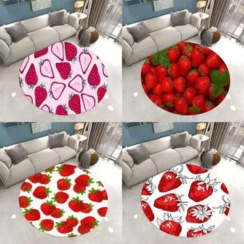 Милый круглый ковер с принтом клубники, домашний диван, гостиная, спальня, украшение для пола, напольный коврик, ковер 40cm