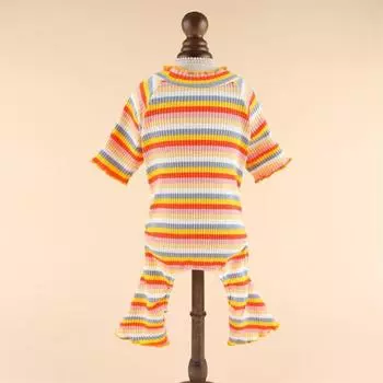 Милый круглый вырез хлопковый комбинезон для домашних животных четвероногий кот собака полосатый пуловер для дома L розовый